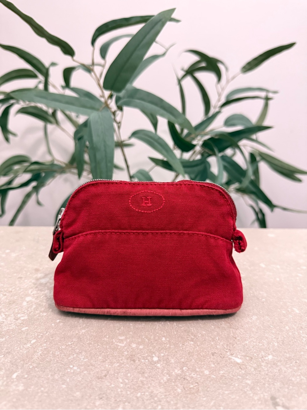 Hermes Bolide Pouch TPM Red Canvas Travel Cosmetic Bag